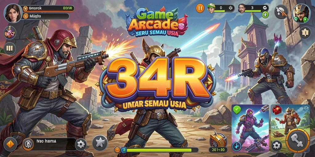 Screenshot gameplay dari 34R menunjukkan aksi seru di level-game Arcade.