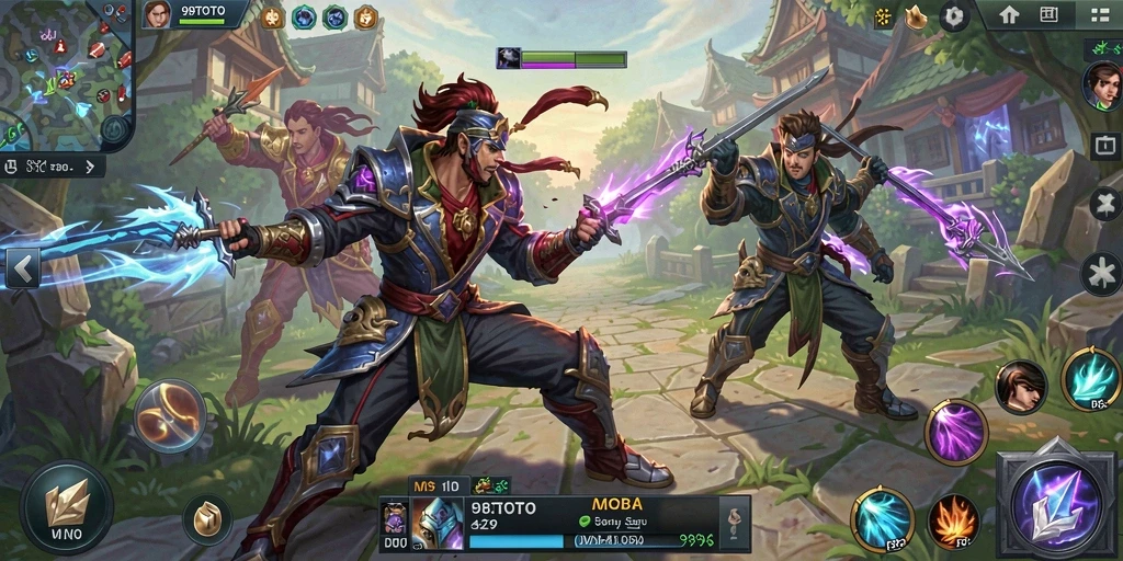 Gameplay seru 98TOTO dengan pertarungan intens di arena MOBA.