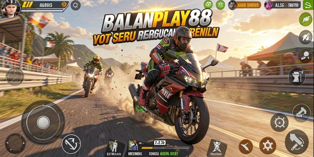 Screenshot AGENPLAY88 menampilkan aksi balapan motor yang seru.