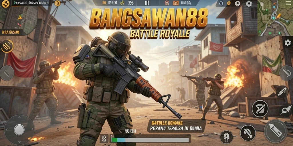 Screenshot BANGSAWAN88 menampilkan aksi mengejutkan dalam pertempuran Battle Royale.