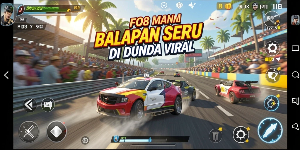 Tampilan gameplay F08 yang mendebarkan saat berlomba di lintasan.