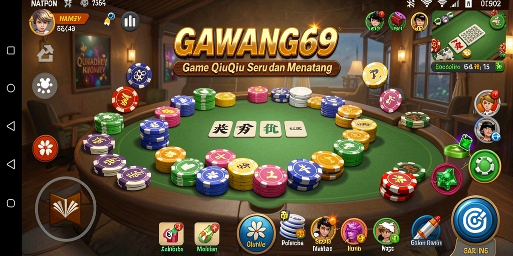 Screenshot GAWANG69 menampilkan gameplay penuh aksi QiuQiu.