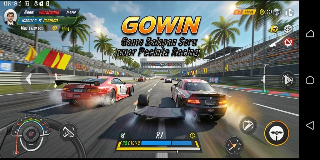 Tampilan balapan seru di GOWIN dengan mobil yang cepat.