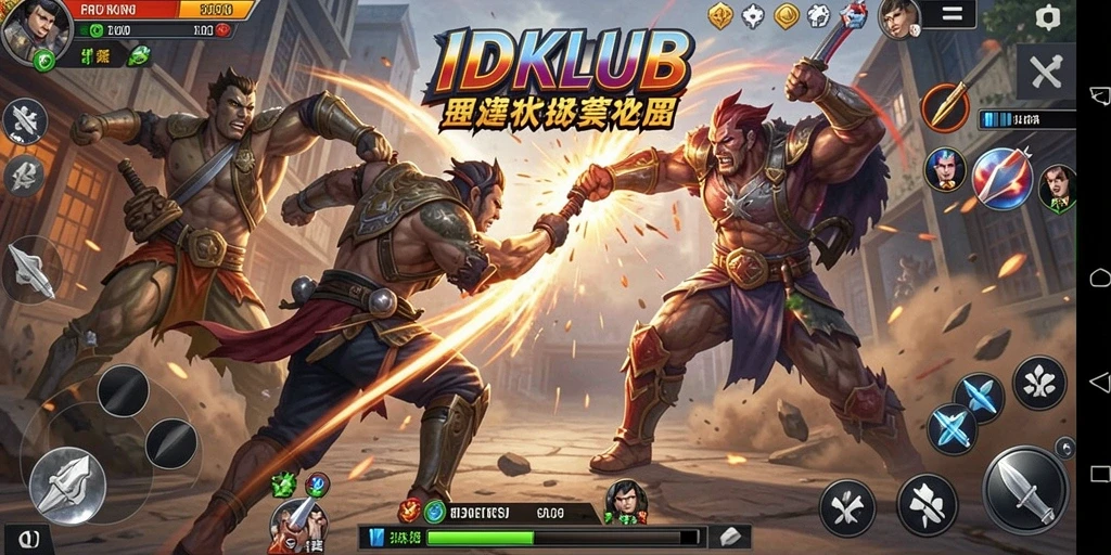 Tampilan gameplay menegangkan dengan karakter bertarung di arena.
