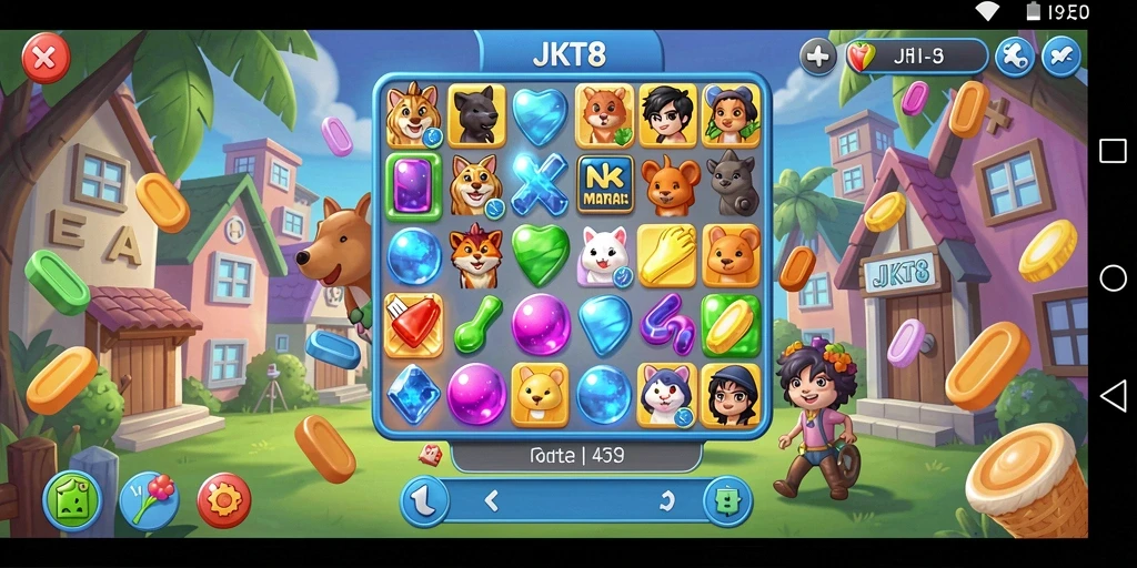 Tampilan gameplay JKT8 dengan momen seru dalam permainan Match-3.