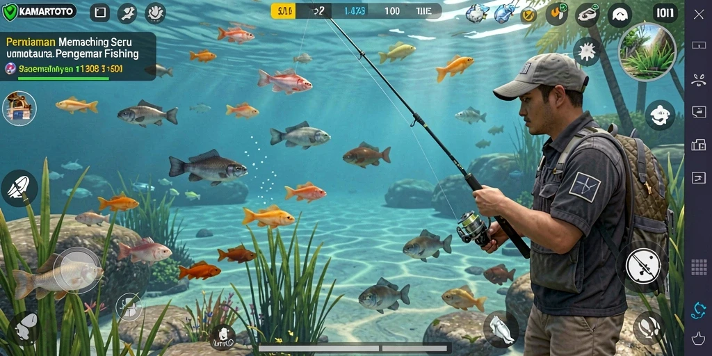 Screenshot gameplay KAMARTOTO menampilkan momen menangkap ikan yang seru.