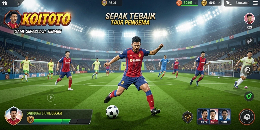 Tampilan gameplay KOITOTO yang mendebarkan dalam pertandingan sepak bola.