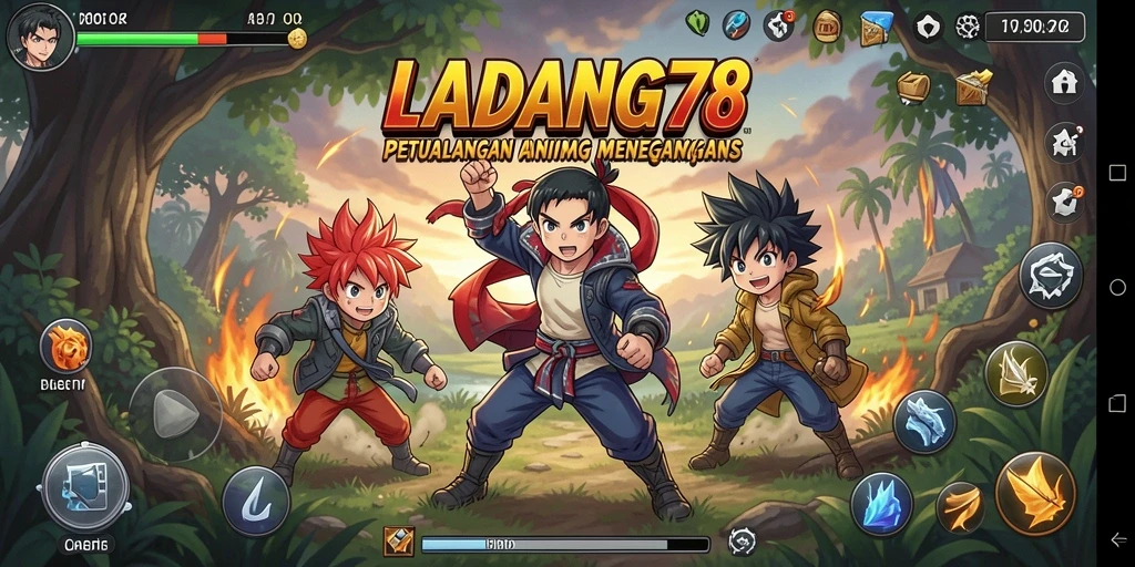 Tampilan gameplay epik dari LADANG78 dengan karakter anime yang menarik.