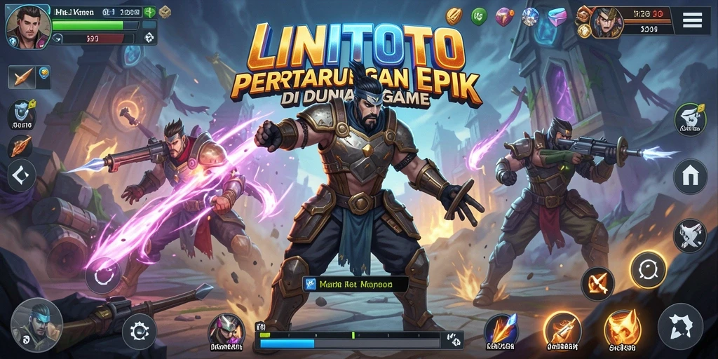 Tampilan utama gameplay di LINITOTO menunjukkan pertarungan yang intens.