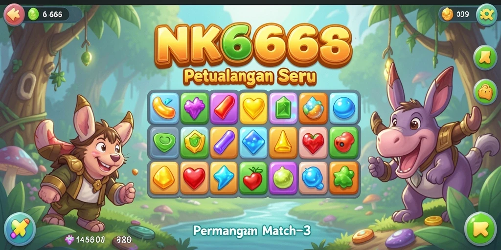 Tampilan gameplay NK666 dengan tantangan seru dalam Match-3.