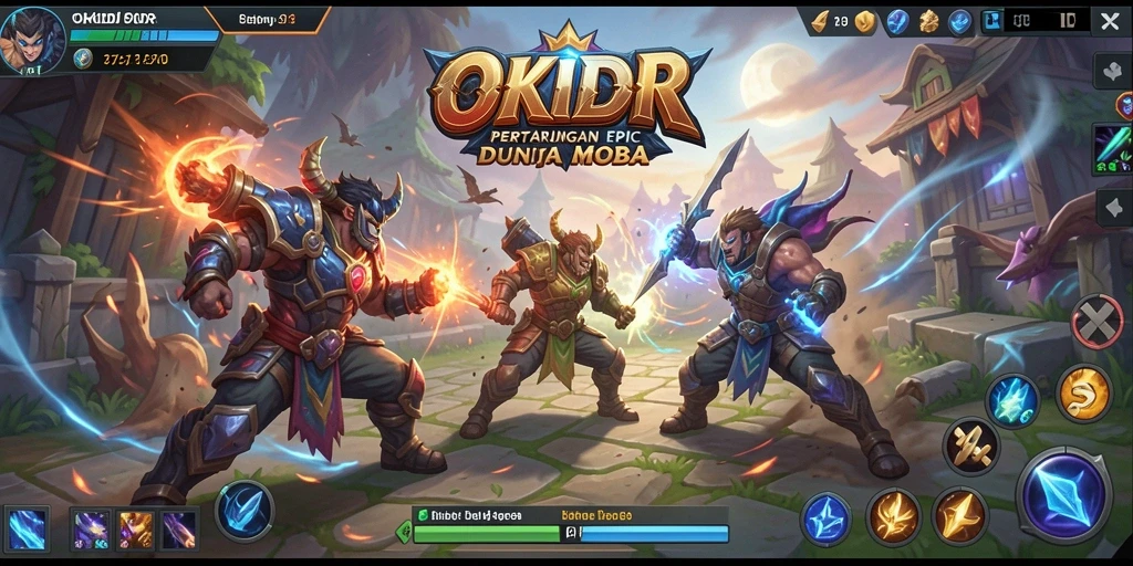 Tangkapan layar permainan <strong>OKIDR</strong> menampilkan aksi seru dalam pertempuran MOBA.