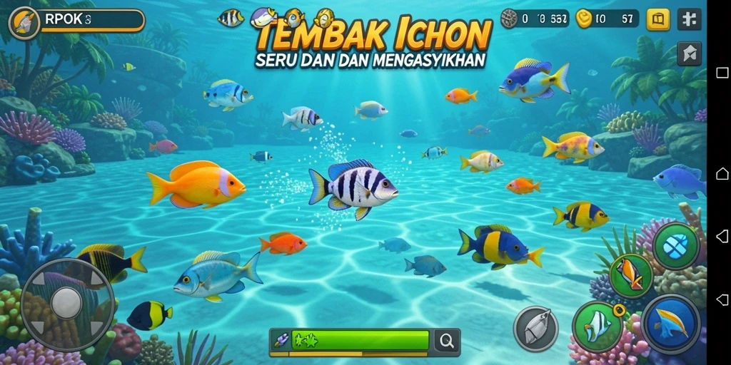 Tampilan gameplay RPOK yang menarik saat menangkap ikan.