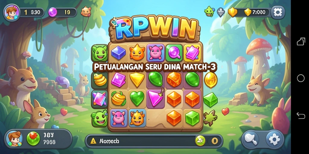 Screenshot gameplay RPWIN yang menampilkan pencocokan elemen Match-3.