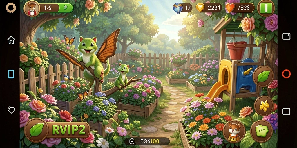Tampilan gameplay seru di RVIP2 dengan aktivitas berkebun.