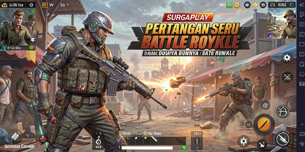 Tampilan gameplay SURGAPLAY yang menampilkan aksi pertarungan Battle Royale.
