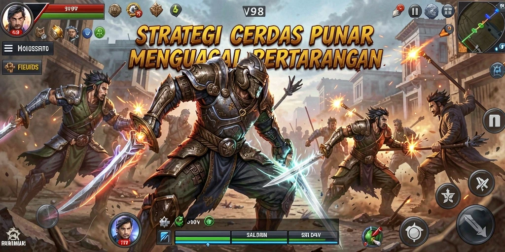 Screenshot utama V98 menunjukkan aksi strategi yang mendebarkan.
