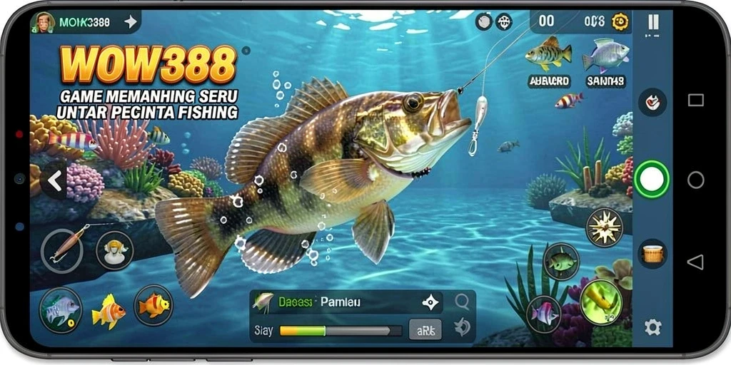 Tampilan gameplay WOW388 yang menarik dengan berbagai lokasi memancing.
